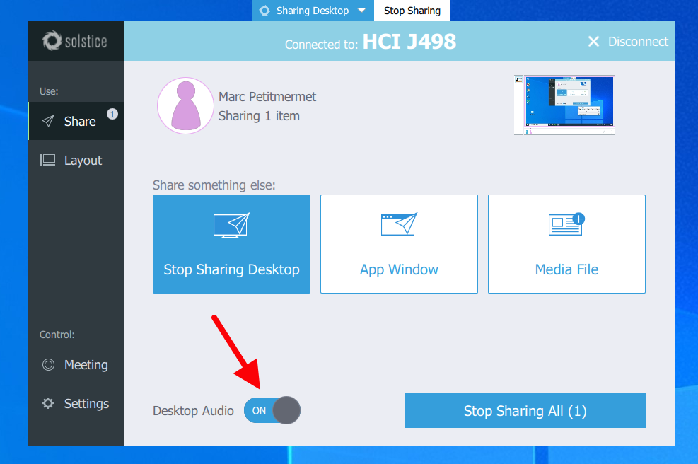 Enlarged view: Figure 7a: Solistice App, enable/disable audio