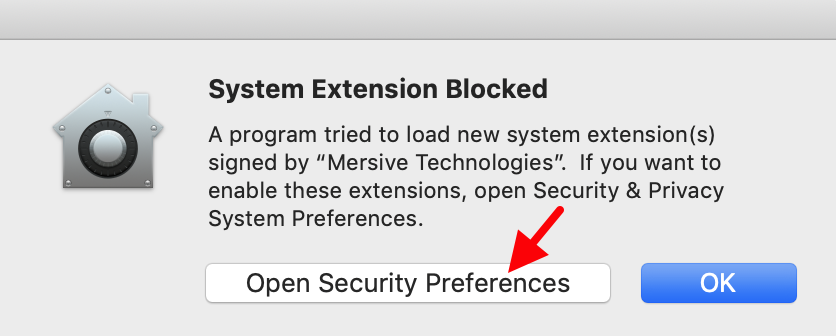 Enlarged view: Figure 8b: Solistice App on macOS, open secutrity preferences to enable driver