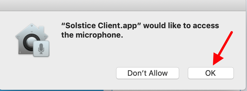 Enlarged view: Figure 8d: Solistice App on macOS, allow access to the microphne